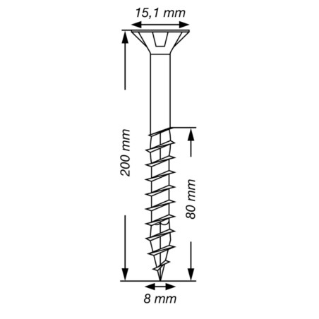 1 x Spax T-STAR MÁS cabeza fresada/testa svasat TORX T40 Inoxidable A2 8X200 roscado en 80