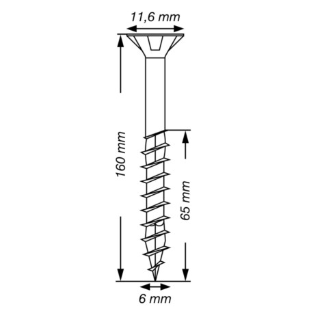 1 x Spax T-STAR MÁS cabeza fresada/testa svasat TORX T30 Inoxidable A2 6X160 roscado en 65