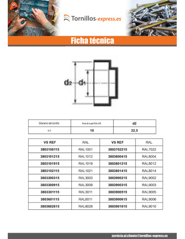 1 x Capuchón cabeza hexagonal Polietileno...