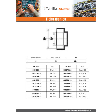 1 x Capuchón cabeza hexagonal Polietileno RAL3003 Para tornillos autotaladrantes o para chapa 4.8-5.5