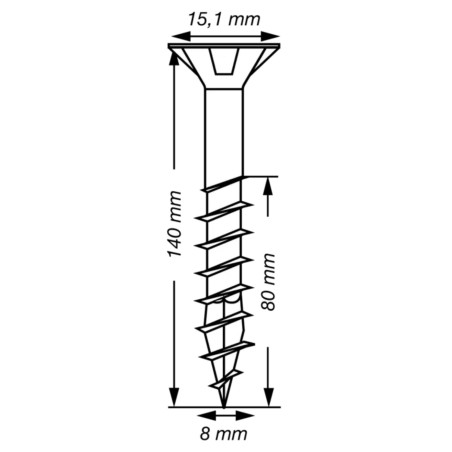 1 x Spax T-STAR MÁS cabeza fresada/testa svasat TORX T40 Inoxidable A2 8X140 roscado en 80