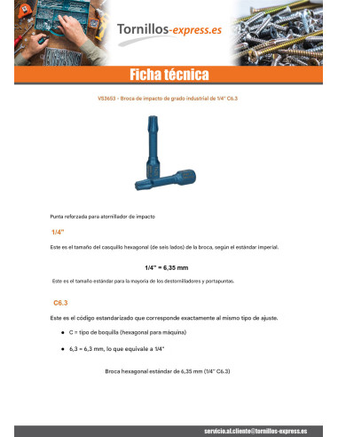 1 x Punta IMPACTO Calidad industrial 1/4" C6.3...