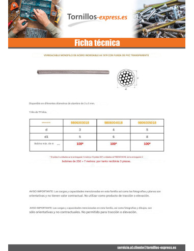 1 x Metro de Cable metálico diámetro 4...