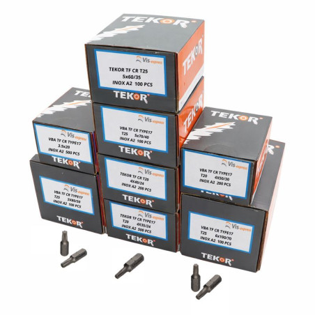 1 x TEKOR EMBALAR PRO 1800 Tornillo cabeza fresada/testa svasat dentado TORX Inoxidable A2