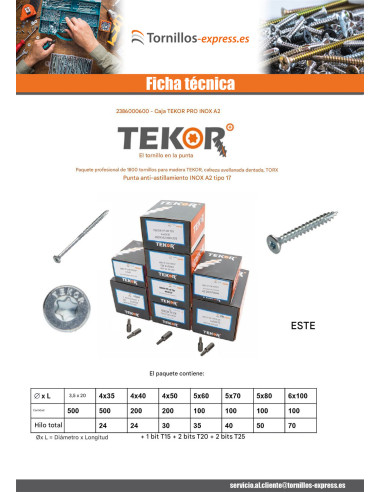1 x TEKOR EMBALAR PRO 1800 Tornillo cabeza...