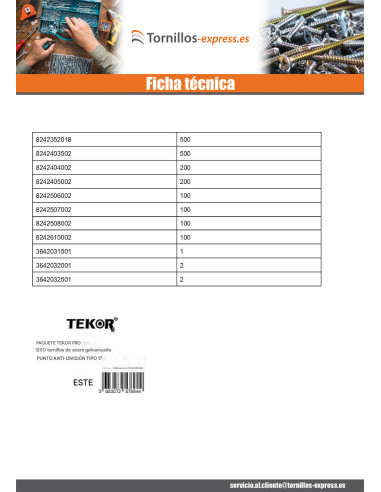 1 x TEKOR EMBALAR PRO 1800 Tornillo cabeza...