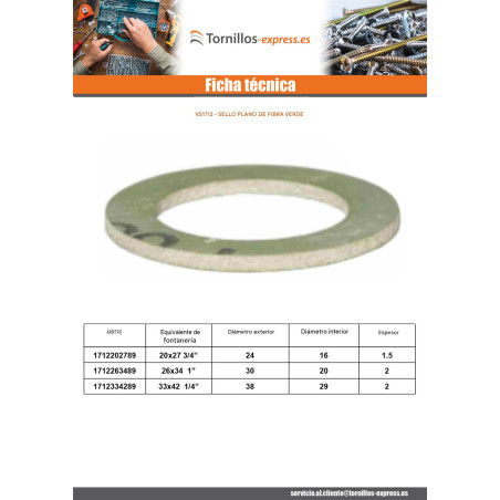 1 x Junta plana de fibra verde 26x34 (1") X2