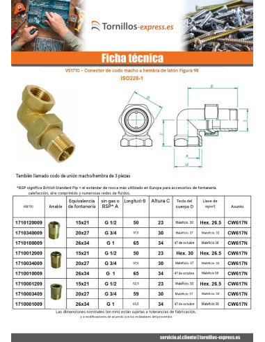 1 x Conector de unión de codo plano 26x34 (1")...
