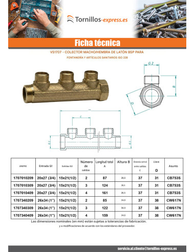 1 x Colector 4 salidas 26x34 (1") macho hembra...