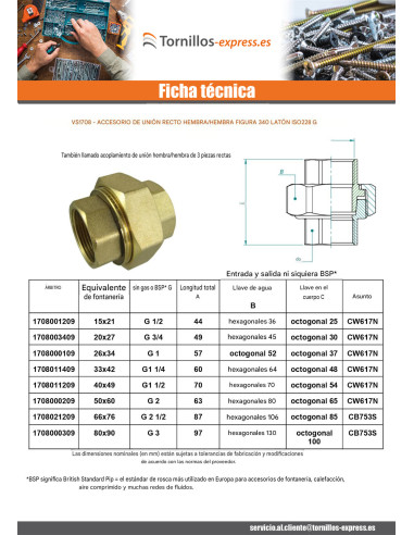 1 x Conector de unión recto 40x49 (1"1/2)...