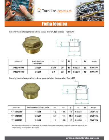 1 x Conector macho Figura 290 8x13 (1/4") Latón