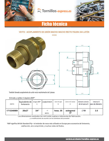 1 x Conector de unión recto 20x27 (3/4")...