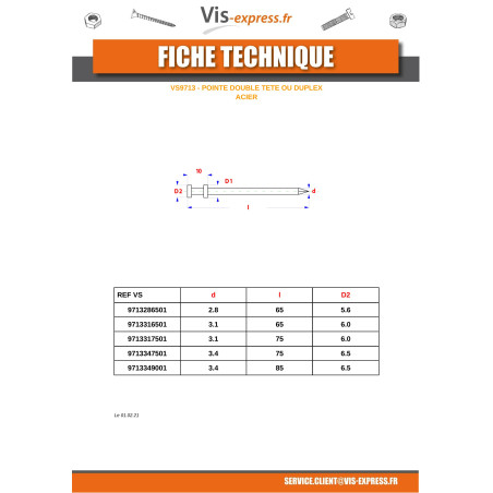 1 x Kg de puntas doble cabeza Acero bruto 3.1X75