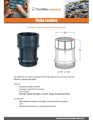 1 x ExtensiÃ³n para pedestal terraza 100 mm