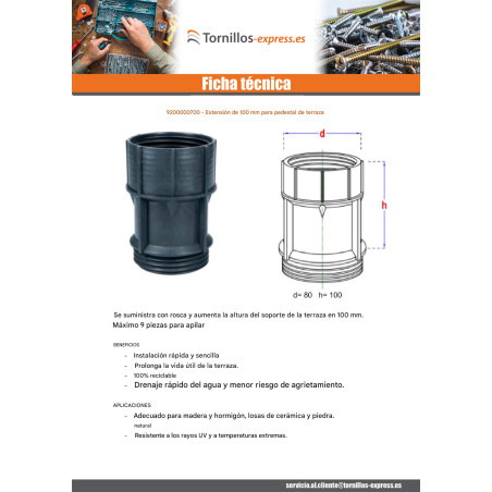 1 x ExtensiÃ³n para pedestal terraza 100 mm