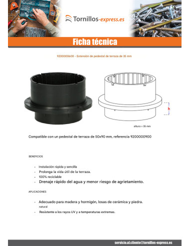 1 x ExtensiÃ³n para pedestal terraza 35 mm