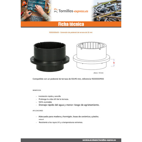 1 x ExtensiÃ³n para pedestal terraza 35 mm