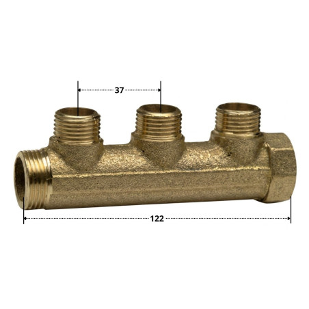 1 x Colector 3 salidas 26x34 (1") macho hembra Latón para fontanería sanitaria