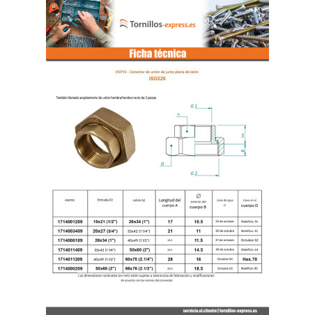 1 x Conector de unión plano hembra hembra 50x60 (2") X 66x76 (2"1/2) Latón