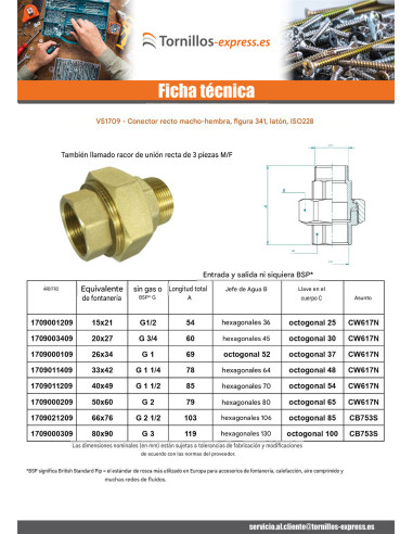1 x Conector de unión recto 26x34 (1") macho...