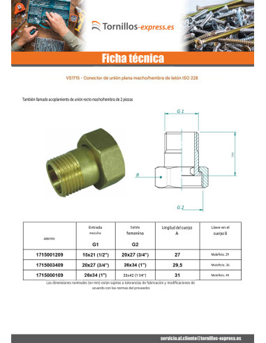 1 x Conector de unión plano macho hembra 26x34...