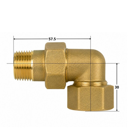 1 x Conector de codo esferocónico 20x27 (3/4") macho hembra Latón Figura 98