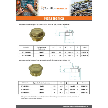 1 x Conector macho Figura 290 15x21 (1/2") Latón