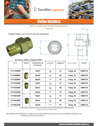 1 x Conector recto cónico esférico 26x34 (1")...