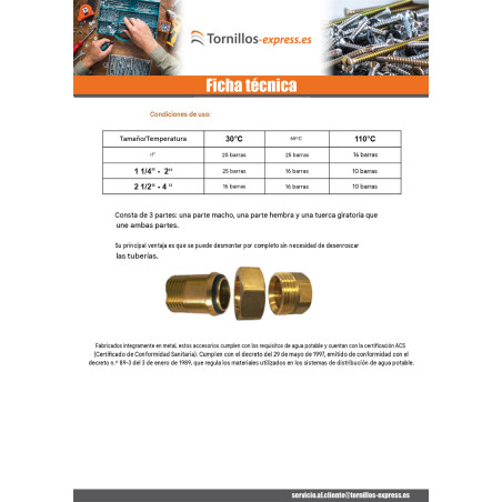1 x Conector recto cónico esférico 26x34 (1") macho hembra Latón Figura 341