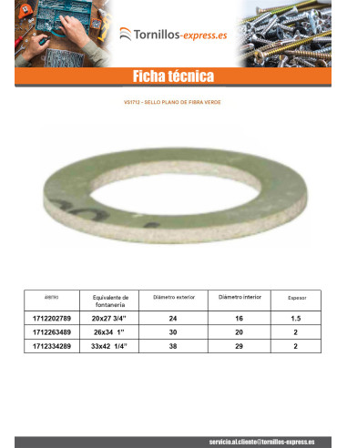 1 x Junta plana de fibra verde 20x27 (3/4") X1.5