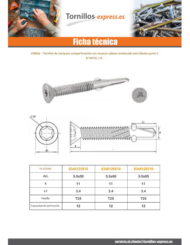 1 x Tornillo autoperforante Bimetal cabeza...