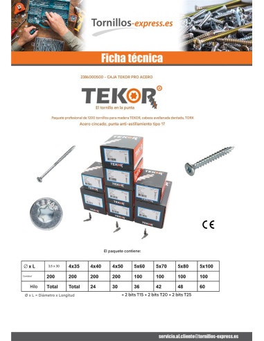 1 x TEKOR EMBALAR PRO 1200 Tornillo cabeza...