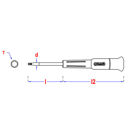 1 x Destornillador fin TORX T8 longitud total 80 longitud varilla metálica 40