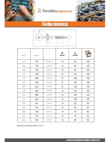 1 x Tornillo para marcos TEKOR cabeza...