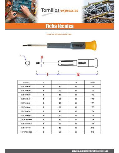 1 x Destornillador fin TORX T10 longitud total...