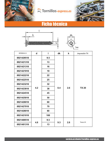 1 x Tornillo chapa cabeza fresada/testa svasat...