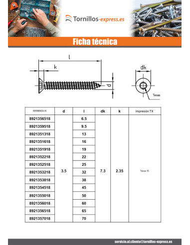 1 x Tornillo chapa cabeza fresada/testa svasat...