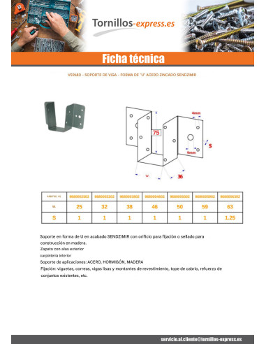 1 x Colgador de vigueta en forma de U soporte...