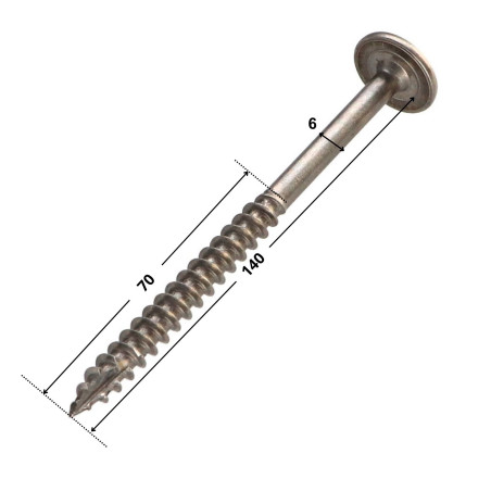 1 x Tornillo estructura cabeza disco Inoxidable A2 6X140 roscado en 70 TORX T25 diámetro de cabeza: 15