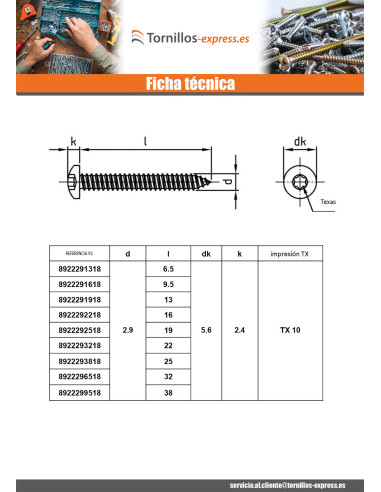 1 x Tornillo chapa cabeza cilíndrica abombada...