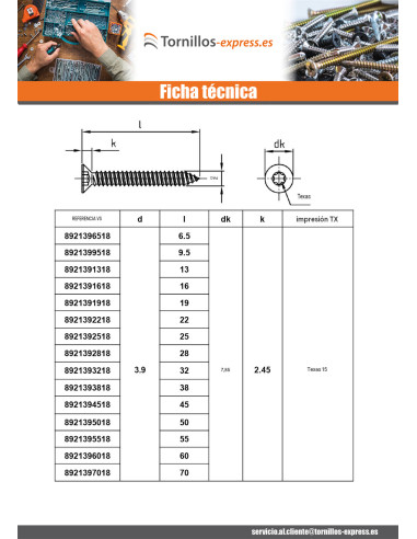 1 x Tornillo chapa cabeza fresada/testa svasat...