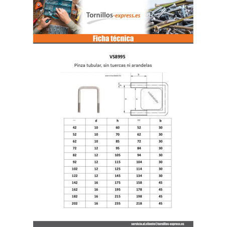 1 x Estribo fondo recto o plano 175X142X175 M12/45/45 Inoxidable A4