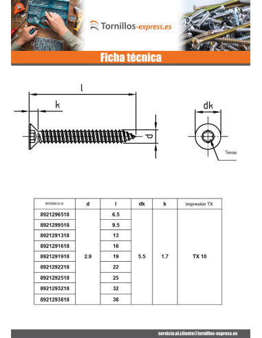 1 x Tornillo chapa cabeza fresada/testa svasat...