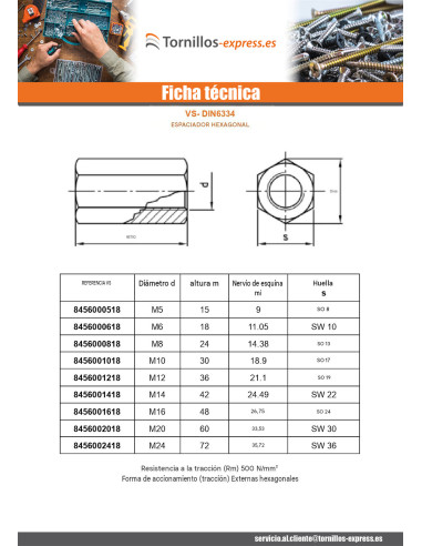 1 x Tirante hexagonal Inoxidable A2 M12...