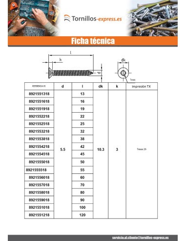 1 x Tornillo chapa cabeza fresada/testa svasat...
