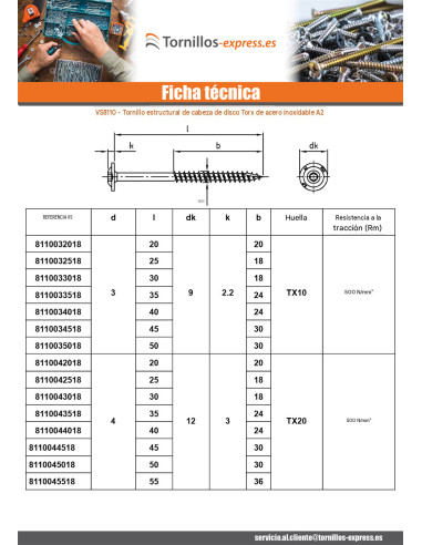 1 x Tornillo estructura cabeza disco Inoxidable...