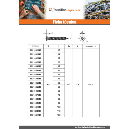 1 x Tornillo chapa cabeza fresada/testa svasat 3.5X19 TORX T15 Inoxidable A4