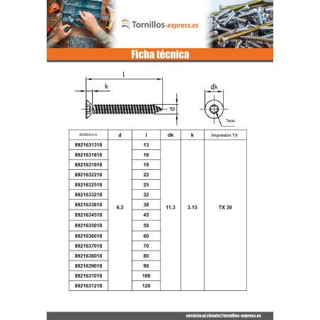 1 x Tornillo chapa cabeza fresada/testa svasat 5.5X60 TORX T25 Inoxidable A4