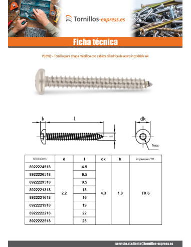 1 x Tornillo chapa cabeza cilíndrica abombada...