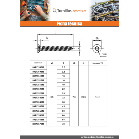 1 x Tornillo chapa cabeza fresada/testa svasat 3.9X25 TORX T15 Inoxidable A4
